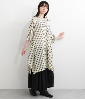 ドット裾変形サイドスリットAラインチュニック(ホワイト-ONESIZE)