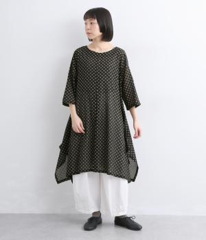 ドット裾変形サイドスリットAラインチュニック(ブラック-F)