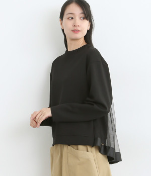 後ろチュール切替カットソー(ブラック-ONESIZE)