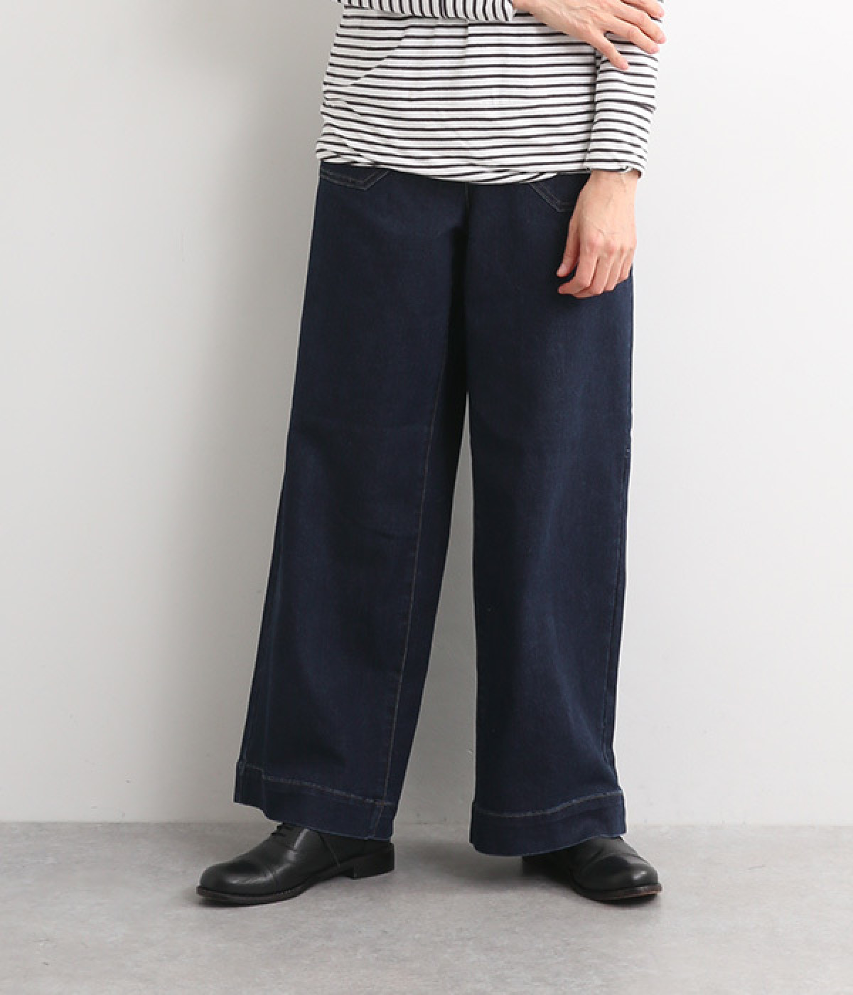 デニムウエストゴムワイドパンツ(ネイビー-M)