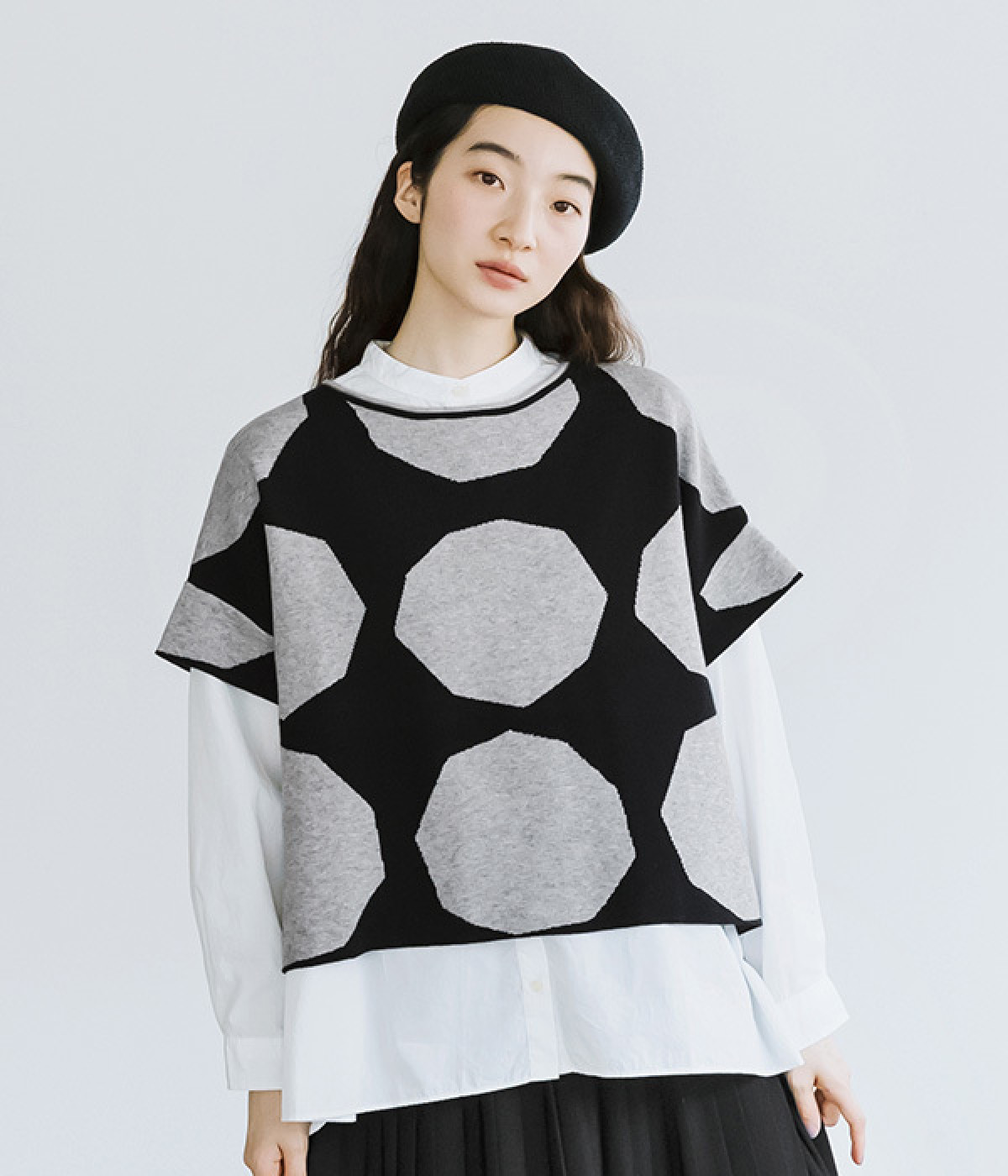 ワイドニットベスト(ブラック-ONESIZE)