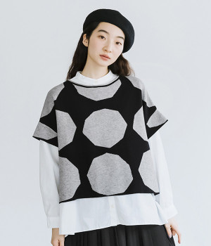 ワイドニットベスト(ブラック-ONESIZE)