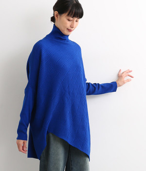 アシンメトリーニットチュニック(ブルー-ONESIZE)