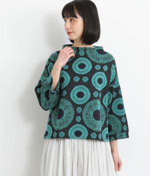 ジャカードサークルカットソー(ブルー-F)