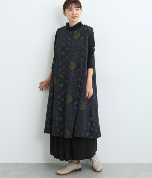 ランダムドット切替えワンピース(ネイビー-ONESIZE)