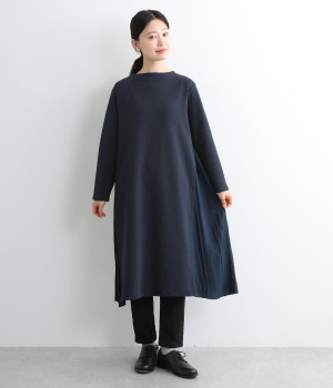 サイドプリーツワンピース(ネイビー-ONESIZE)
