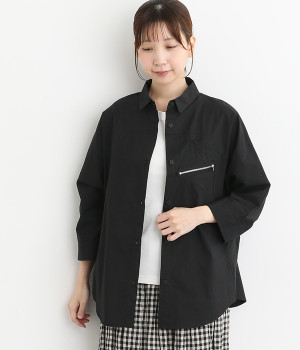 コットン飾りファスナー切替ドルマンブラウス(ブラック-ONESIZE)