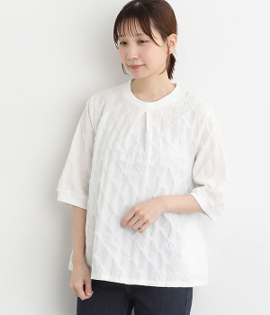 シャーリング風デザイン切替えブラウス(ホワイト-ONESIZE)