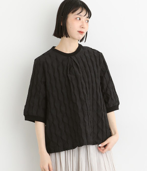 シャーリング風デザイン切替えブラウス(ブラック-ONESIZE)