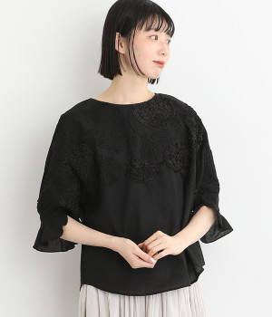 コード刺繍ドルマンブラウス(ブラック-ONESIZE)