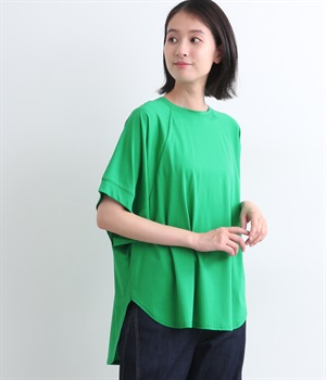コットンラグラン切替ドルマン袖フィッシュテールカットソー(グリーン-ONESIZE)