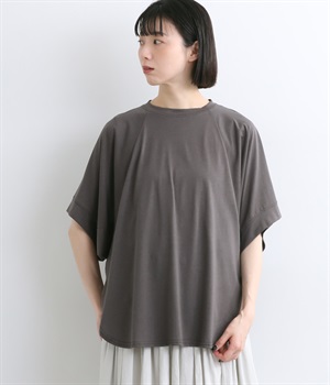 コットンラグラン切替ドルマン袖フィッシュテールカットソー(グレー-ONESIZE)