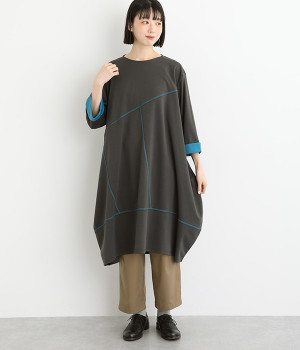 ロックステッチデザインカットソーワンピース(グレー-ONESIZE)