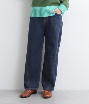 ストレッチ後ろウエストゴムサイド切替ストレートデニムワイドパンツ