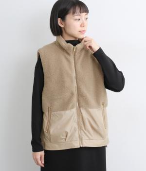 ボア×ナイロンコンビネーションジップベスト(モカ-F)