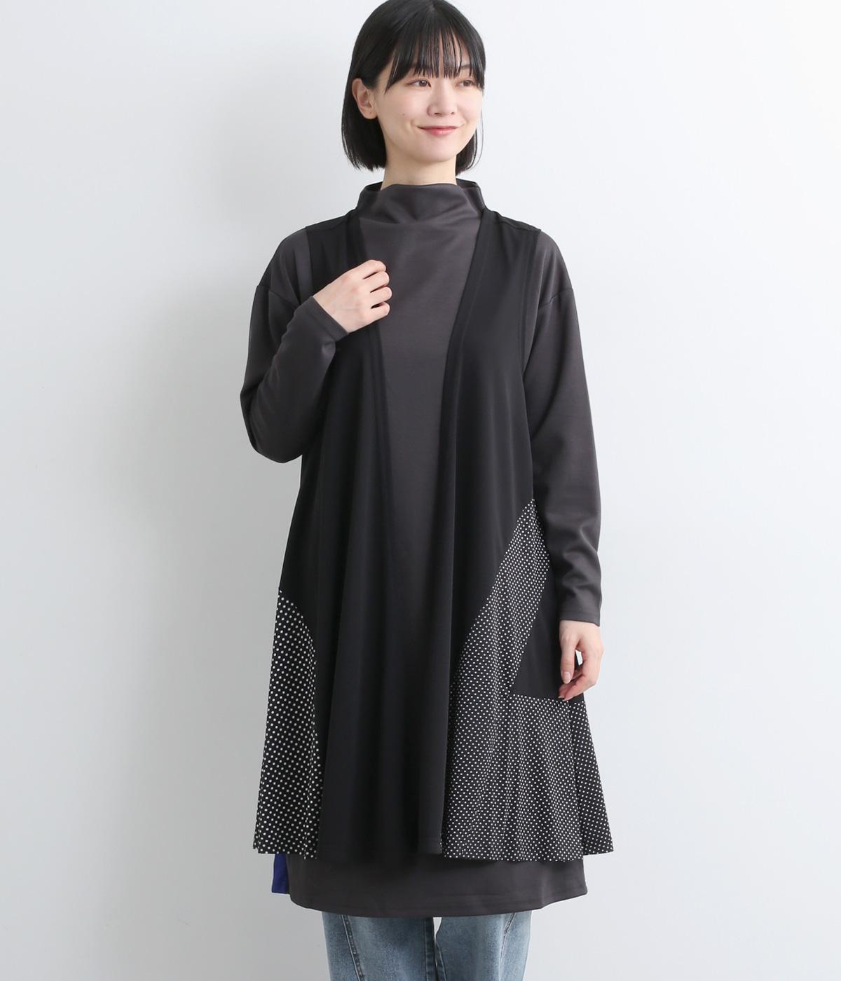 ドット切替ノースリーブロングベスト(ブラック-F)