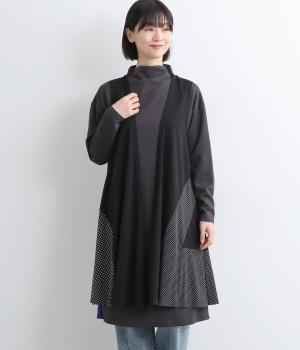 ドット切替ノースリーブロングベスト(ブラック-F)