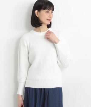 ケーブルスリーブニットプルオーバー(ホワイト-F)