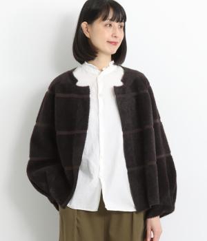 シャギーボーダーニットカーディガン(ブラック-F)