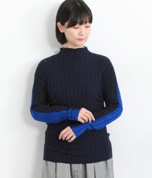 2wayバイカラーリブニット(ネイビー-F)