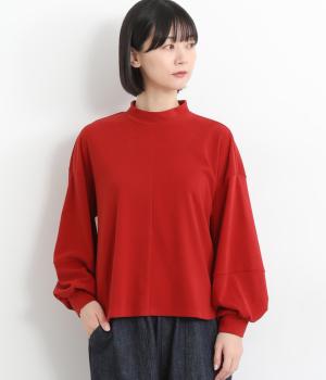 微起毛ハイネック切替カットソー(レッド-F)