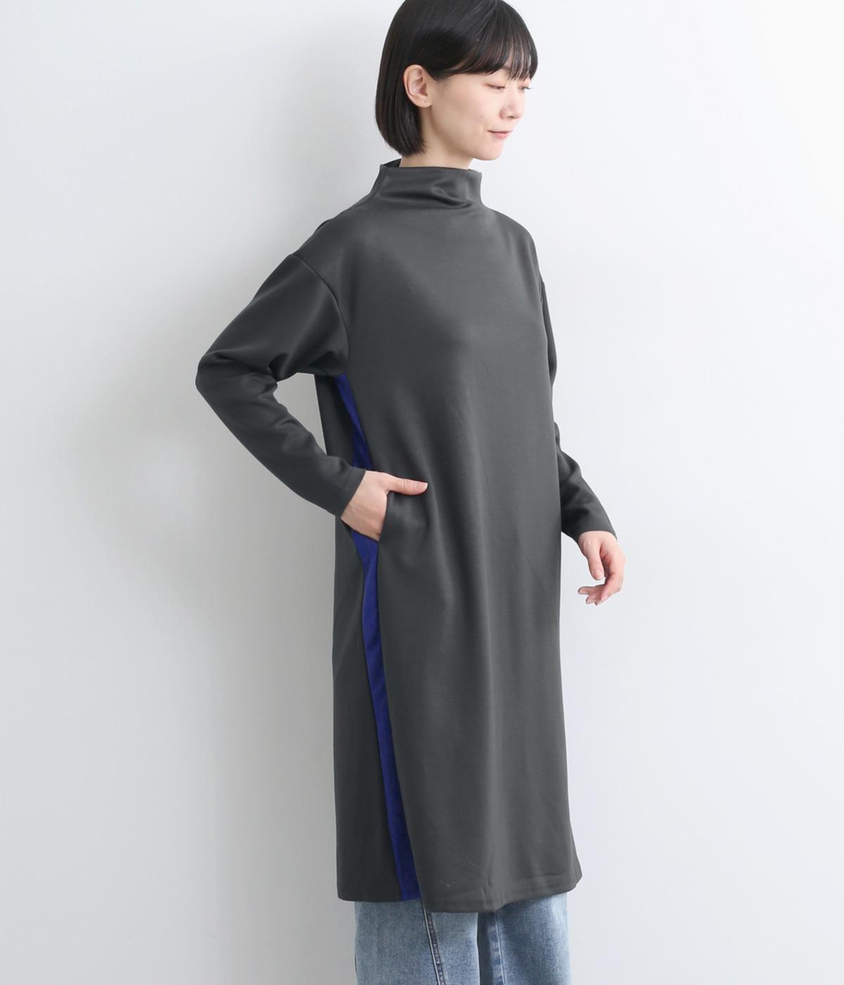 ボトルネックサイドラインワンピース(ダークグレー-F)