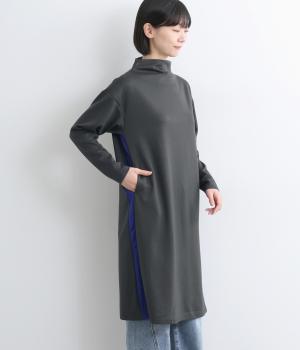 ボトルネックサイドラインワンピース(ダークグレー-F)
