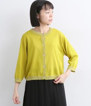 ラメ切替長袖カーディガン(イエロー-F)