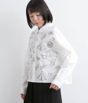 ピクニック刺繍ワイドシャツ(ホワイト-F)