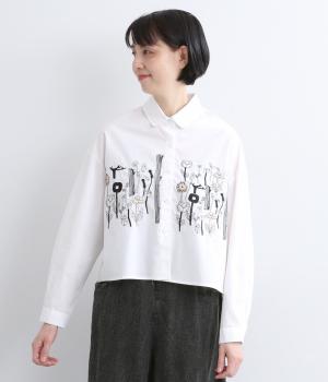 フラワー＆ツリー刺繍ワイドシャツ