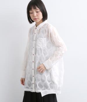 コットンドットシアーコクーンシルエットシャツブラウス