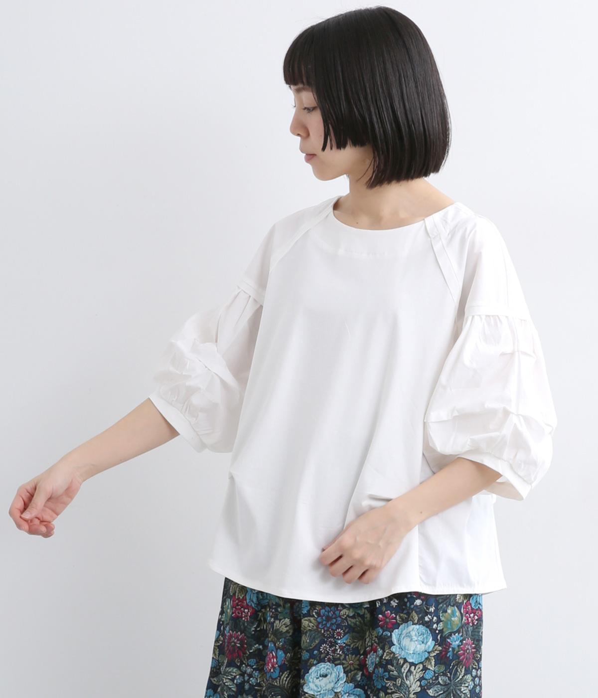 タックギャザーバルーン袖プルオーバー(ホワイト-F)