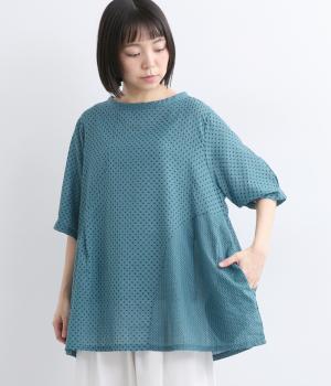 ドット切替チュニックプルオーバー(ブルー-F)