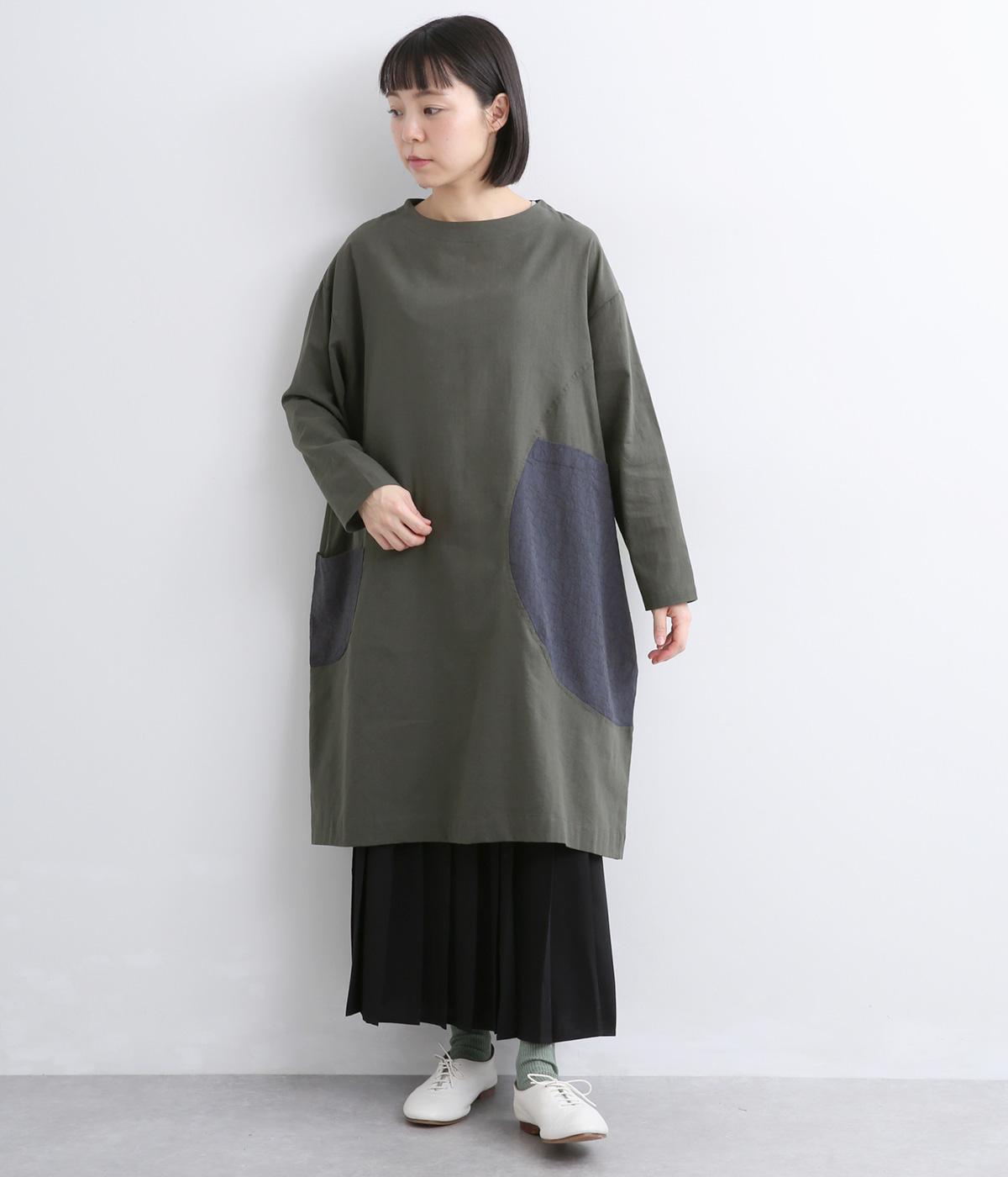 異素材切替サークルコクーンワンピース(グリーン-F)
