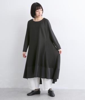 プリーツ切替Aライン長袖ワンピース