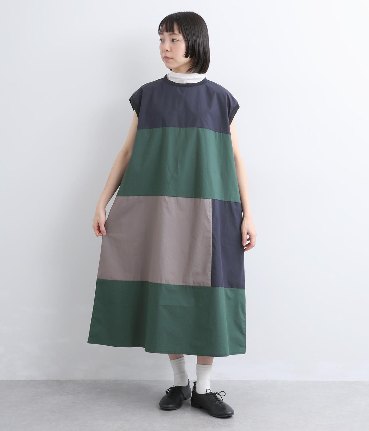 配色切替ノースリーブワンピース(ネイビー-F)
