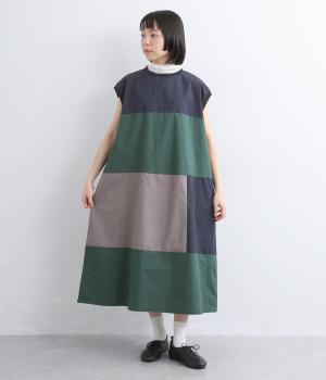 配色切替ノースリーブワンピース(ネイビー-F)