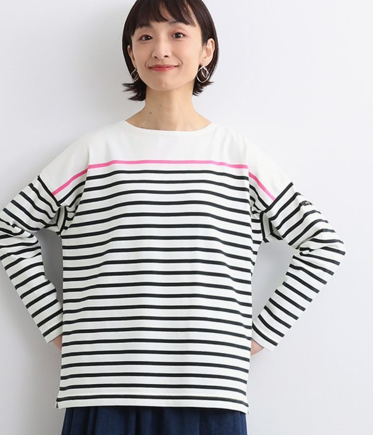 別注｜Cassure×「G.F.G.S」配色ボーダーカットソー(ネイビー×ピンク-ONESIZE)