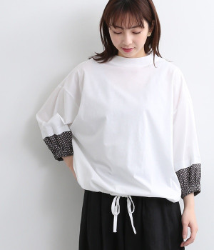 コットン袖切替えドットドロストプルオーバー(オフホワイト×ドット-ONESIZE)
