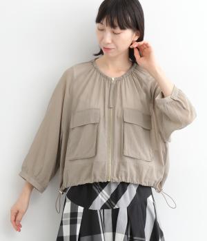 コットンシアー裾ドロスト前ポケット7分袖ブルゾン(モカ-ONESIZE)