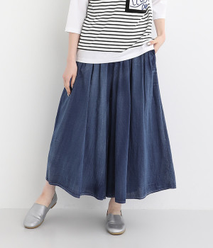 コットン2.5オンスボイルデニムガウチョパンツ(ネイビーブルー-ONESIZE)