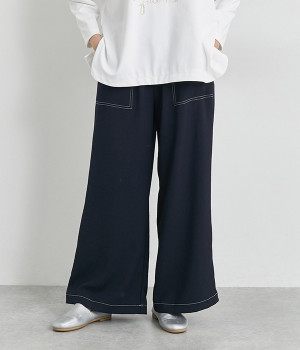 カルゼステッチ配色ポケットワイドパンツ(ネイビー-ONESIZE)
