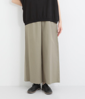 【LaLaquesera】コットンチノウエストゴムワイドパンツ(ライトカーキ-ONESIZE)