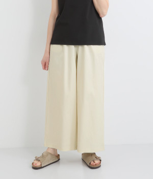 【LaLaquesera】コットンチノウエストゴムワイドパンツ(オフホワイト-ONESIZE)