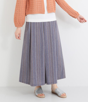 コットン細ストライプワイドパンツ(ネイビー-ONESIZE)