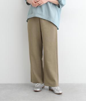 レーヨン混サイドボタンウエストゴム後ろポケットストレートワイドパンツ(カーキ-ONESIZE)