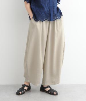 レーヨンリネンコットン混ウエストゴムサークルバギーパンツ(アイボリー-ONESIZE)