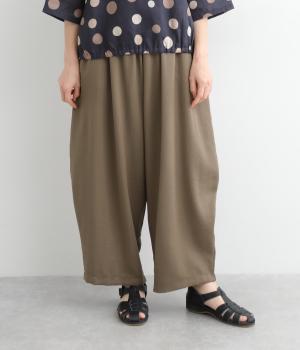 レーヨンリネンコットン混ウエストゴムサークルバギーパンツ(ブラウン-ONESIZE)