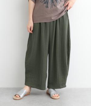 レーヨンリネンコットン混ウエストゴムサークルバギーパンツ(グリーン-ONESIZE)