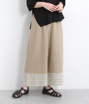 リネンジャカード裾切替スカートパンツ(ベージュ-ONESIZE)
